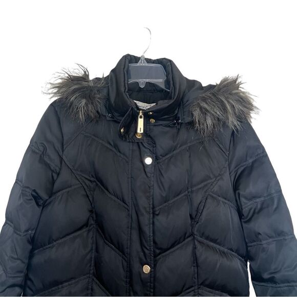 Kenneth Cole New York Black Down Insulated Full Zip Hooded Fur Puffer Coat Large - Picture 4 of 16